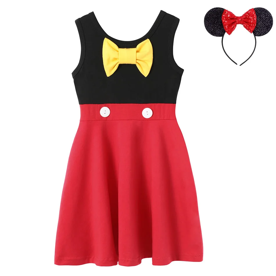

Summer Mickey Dress Kids Dresses For Girls Cartoon Modeling Toddler Cotton Clothes Children Casual Red Robe Infant Black Frock