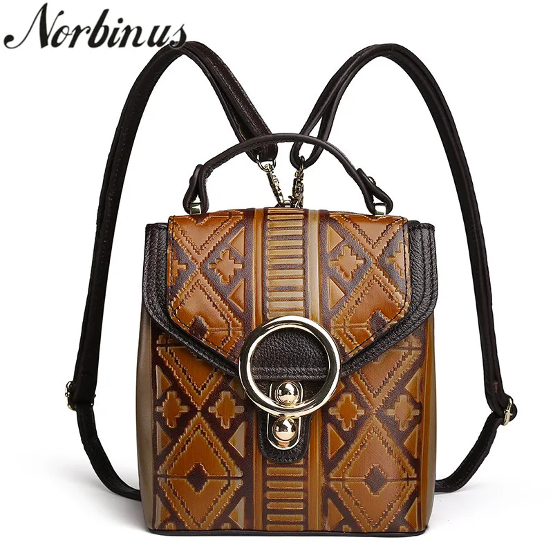 Norbinus Genuine Leather Women Backpack Luxury Designer Bagpack Embossed Handle School Bag for ...