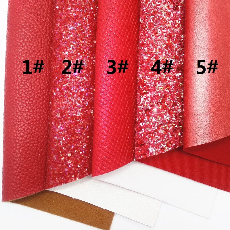 Красная Лоскутная блестящая холщовая простыня, " x 11" бумага с блестками, лист из искусственной кожи, массивная бабочка для волос с блеском& ткань для сережек XM006