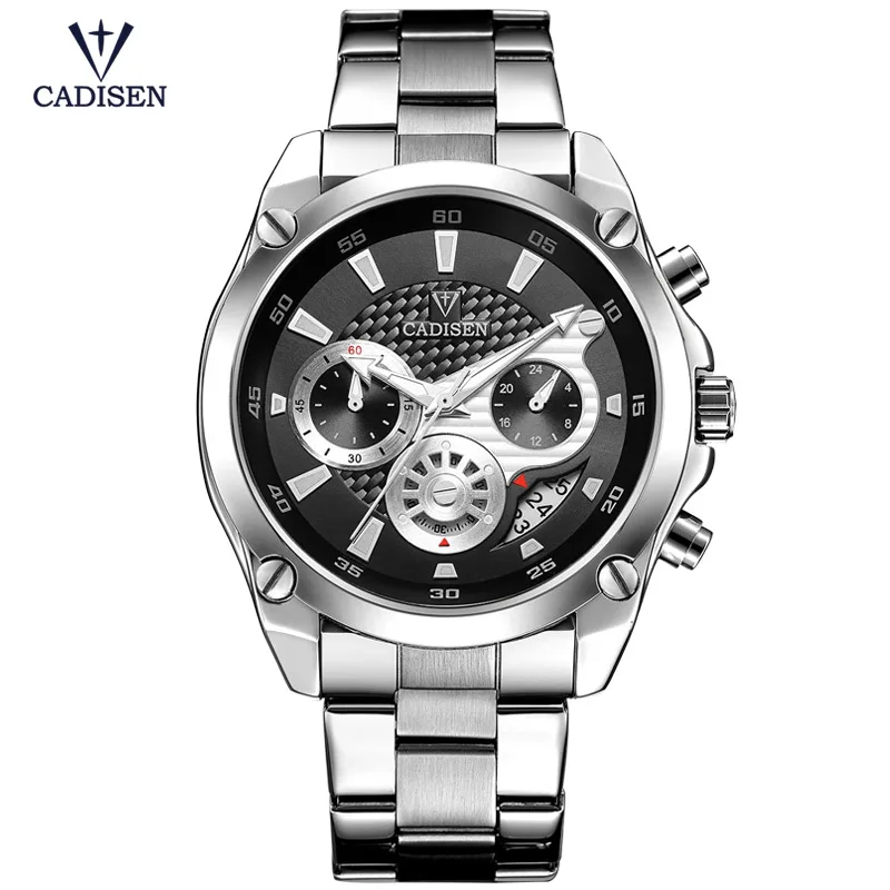 

Cadisen Men's Chronograph Watches with Stainless Steel Strap Fashion 24-hour Analogue Display Quartz Wristwatch for Man 9053G-1