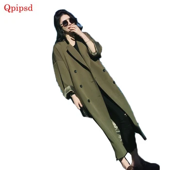 

Long loose women windbreakers spring and autumn new Korean version of the large size women windbreaker long female trench coats