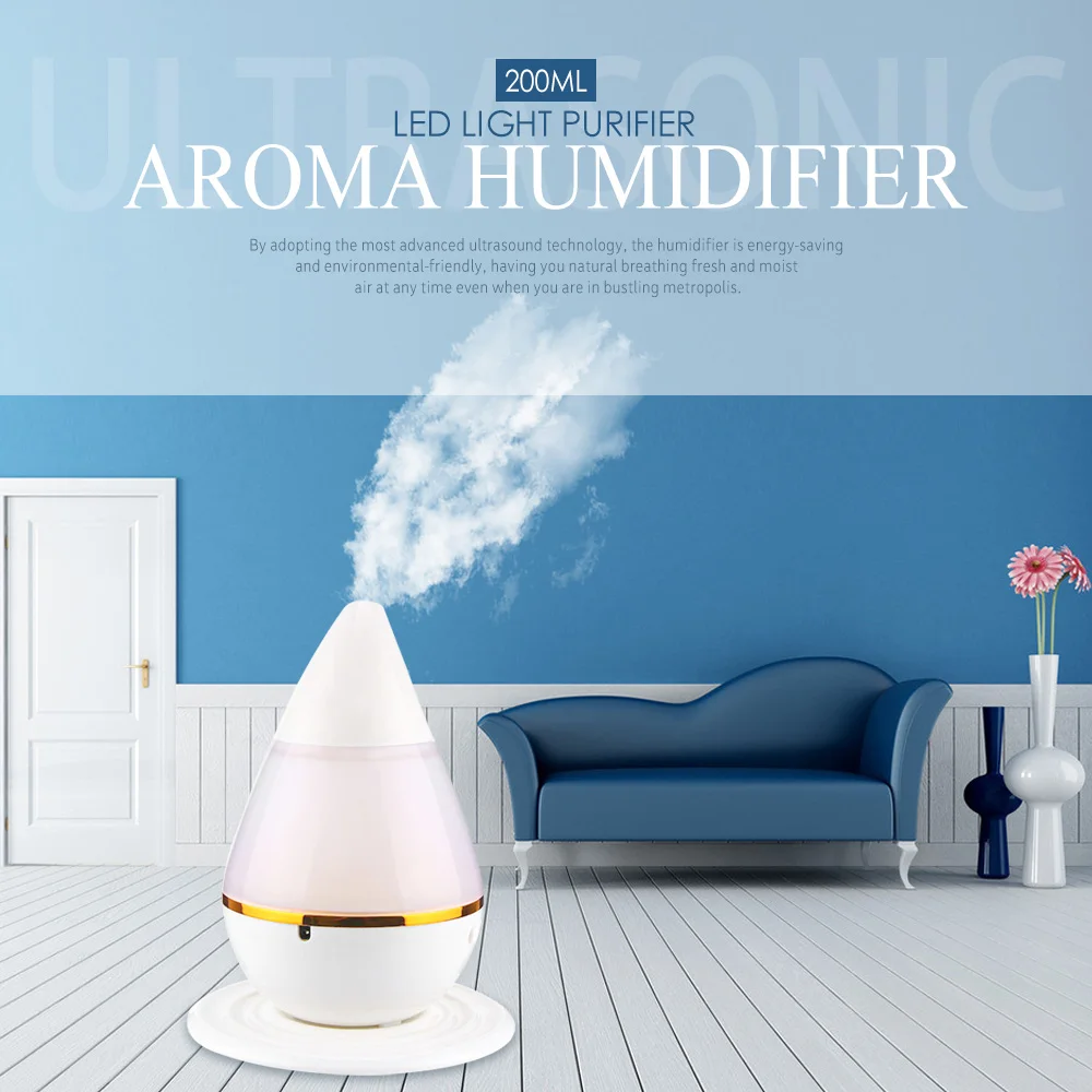 

Hot Home 200ml 2W Ultrasonic Aroma Humidifier Air Essential Oil Diffuser Smart Home with LED Light Purifier Atomizer Refresher