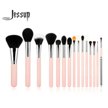 Jessup Pro 15pcs Makeup Brushes Set Powder Foundation Eyeshadow Eyeliner Lip Brush Tool Pink and Silver