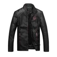 Осень, модная мужская байкерская куртка из искусственной кожи, мотоциклетная мужская повседневная куртка, толстая приталенная мужская куртка с воротником-стойкой