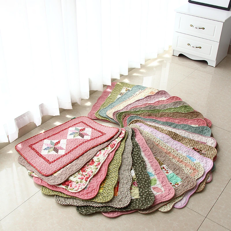 

Drop ship 40*60cm Washable Cotton Carpet Quilted Welcome Doormat Flower Bedroom Floor Mats Anti-slip Hallway Kitchen Floral Rugs
