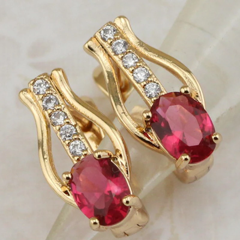 Buy Classical Chic Nice Red CZ Gems Hoop Earrings