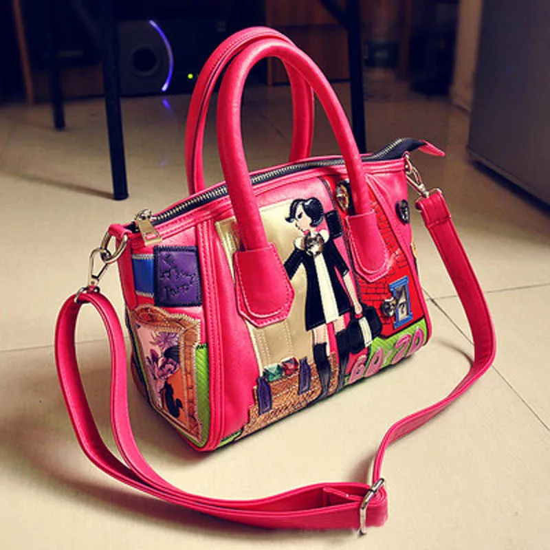 

Handmade Embroidery Handbag Cartoon Pattern Smiling Face Handbag Summer Bag Cute Shoulder Bag Personality Creativity Gift 2019