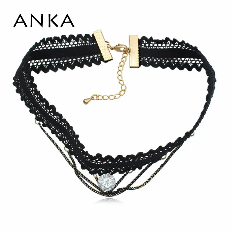 

ANKA women cute white pink round zircon choker necklace fashion punk lac torques necklace zirconia fine jewelry girl gift125387