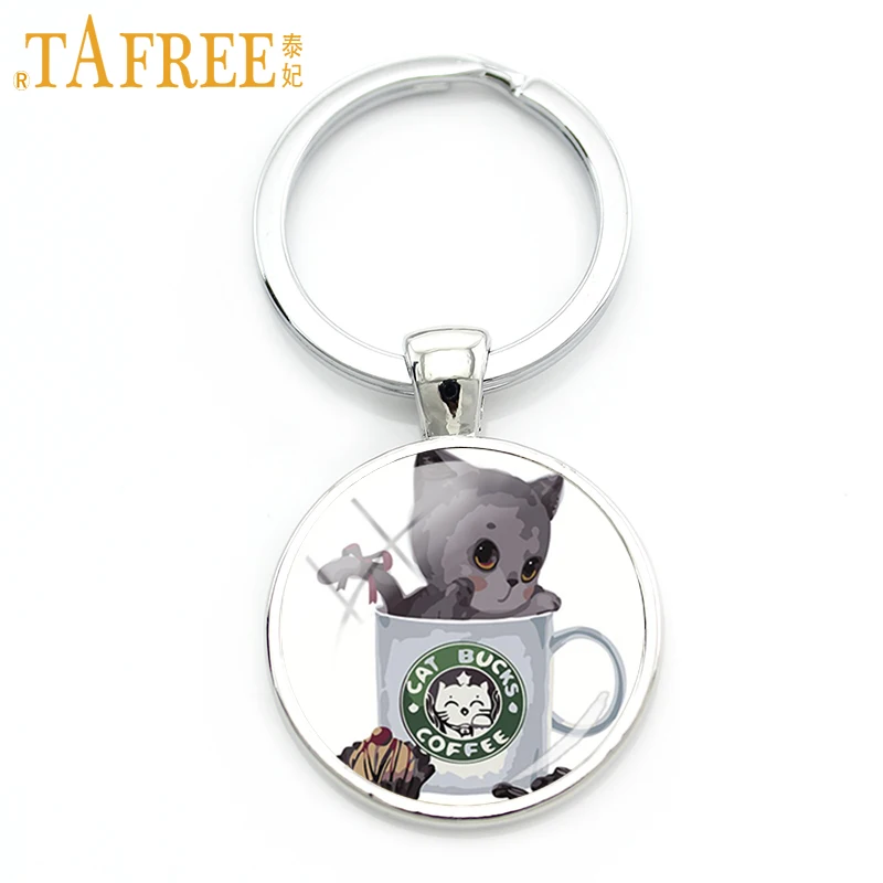 TAFREE милый моделирующий брелок для кошек чашка с кошкой кольцо ключей стеклянный