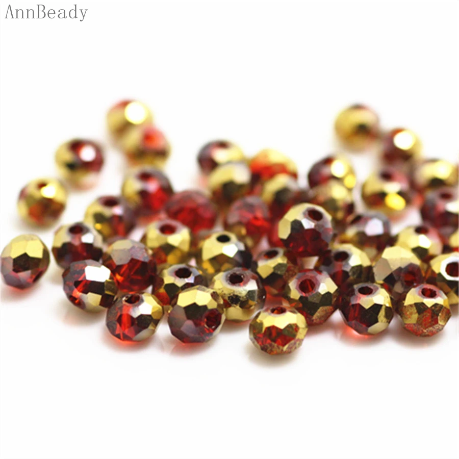 

AnnBeady Red golden Color 3*4mm 145pcs Rondelle Austria faceted Crystal Glass Beads Loose Spacer Beads For Jewelry Making