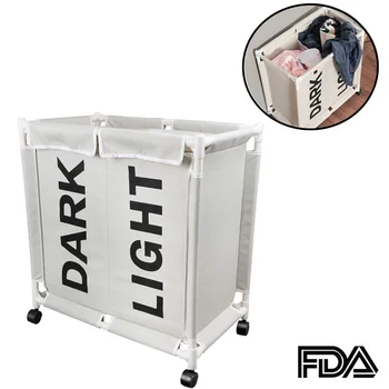 

Waterproof Laundry Basket With Wheels Laundry Hamper With Cover Dirty Cloth Basket Lid Bathroom Storage 2 Grid