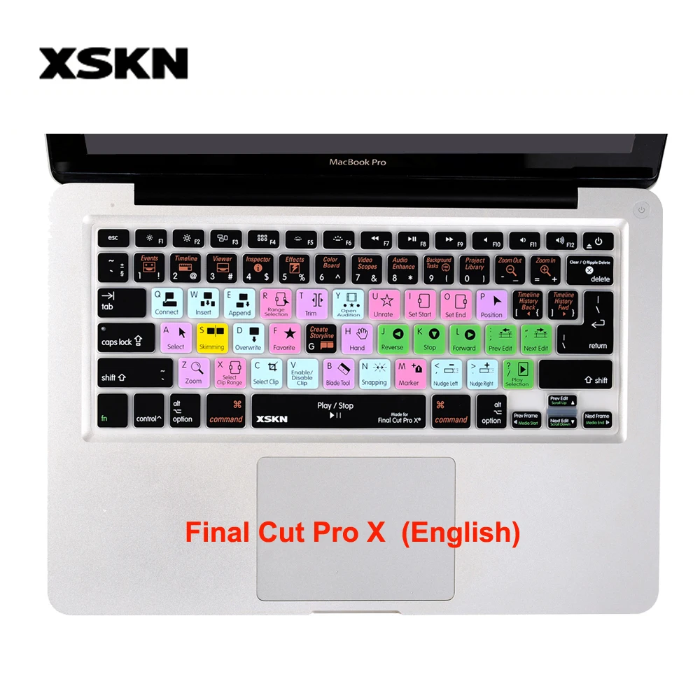 Силиконовый чехол для клавиатуры XSKN Final Cut Pro X Macbook Air Retina 13 15 17 и алюминиевая