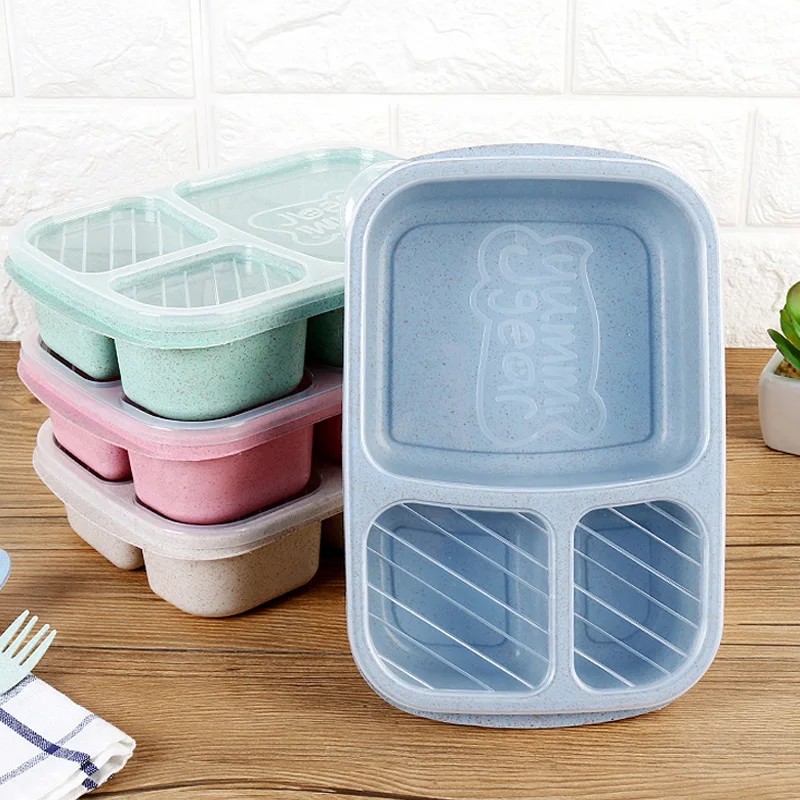 Plastic Lunch Box 3 Compartments Food Container Microwavable Bento Box Portable Kids School Lunchbox Food Storage Box For Picnic