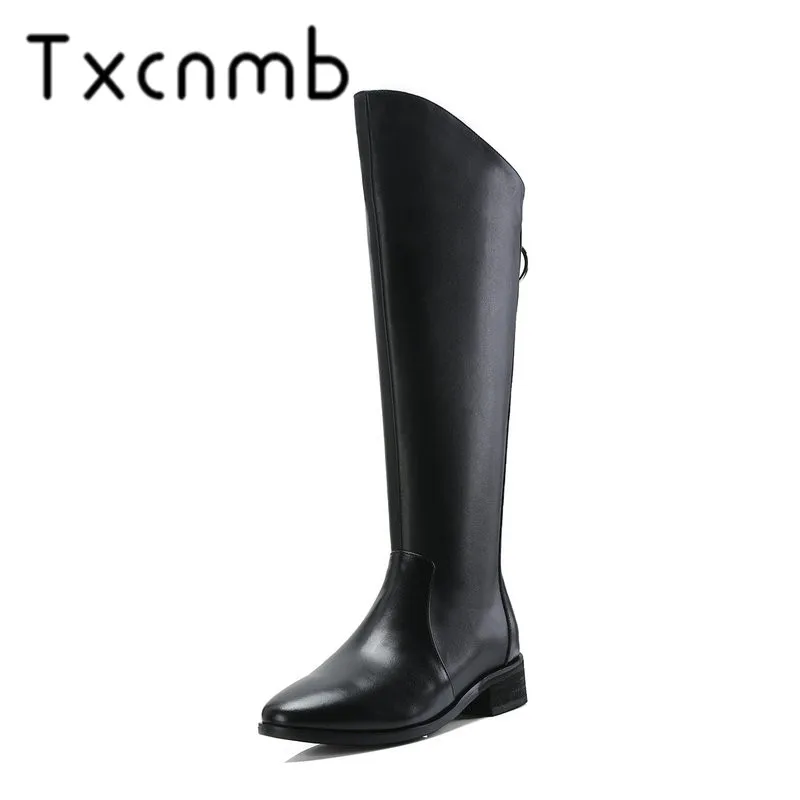 

TXCNMB 2019 Boots Women Knee High Boots for Women Winter Genuine Leather High Heel Shoes Woman Size 41 42 43