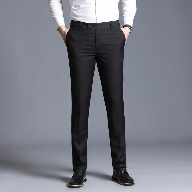  New Boutique Fashion Solid Color Mens Casual Business Suit Pants Male Thin Trousers Groom Wedding D