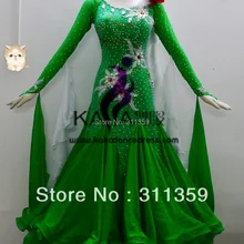 KAKA ТАНЕЦ B1357, зеленый шифон Цвет Бальные Стандартный Танцы платье, вальс танца Конкурс платье, женщины, девушки, бального танца платье
