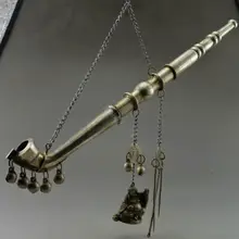 Продуманный коллекционный украшенный старый ручной работы тибетский серебряный резной буддийский колокольчик курительная трубка