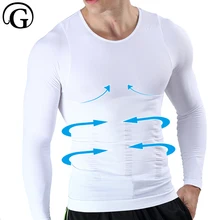 ФОТО men slimming abdomen corset posture shirt boobs underwear control belly shaper top sleeves warm body tummy trimmer tshirt