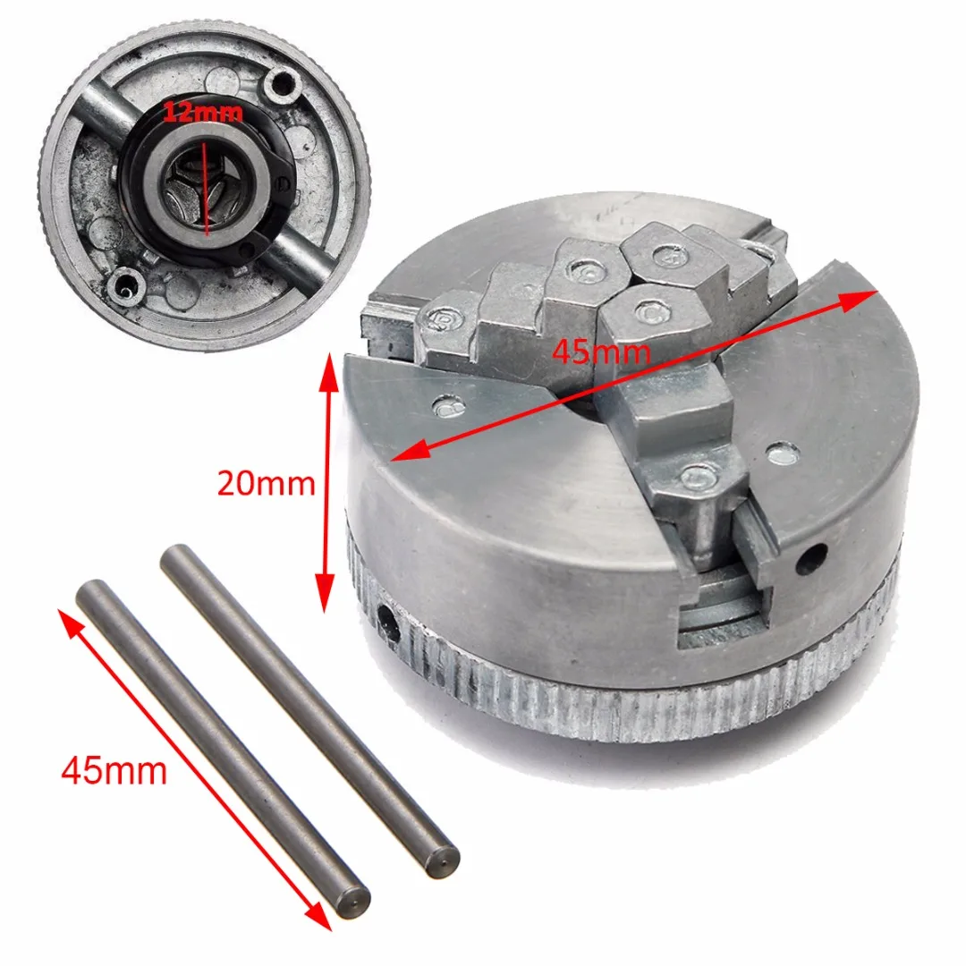 1 шт. закаленные M12 x1 три 3 кулачковый патрон 45x20 мм Самоцентрирующийся с 2 шт. стержни для металлических токарных станков
