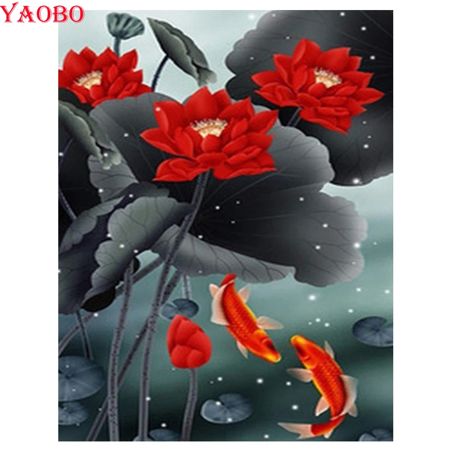 

5D DIY Diamond Koi and Lotus 3D Full Square/Round Drill Embroidery diamond Cross Stitch Mosaic Rhinestone Painting Decor home