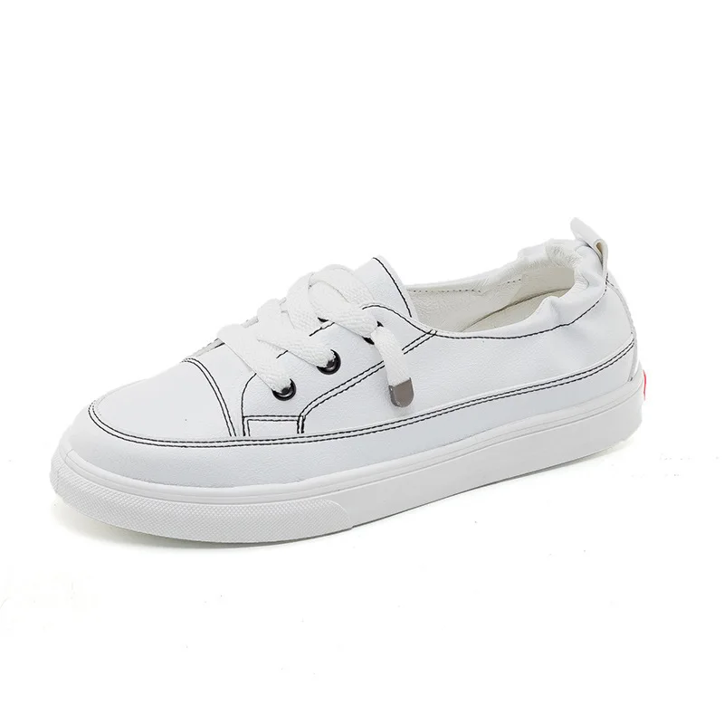 

2019 New Women Casual White Shoes Soft Leather Comfortable Shoes Women Soild Spring and Autumn Solid Slip on Flats XWD7669