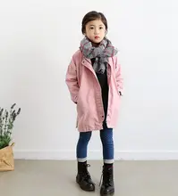 female child windproof overcoat medium long spring and autumn child trench outerwear jacket