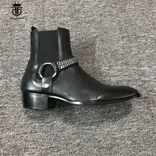 Г. Настоящая фотография, индивидуальные мужские ботинки «Челси» из натуральной кожи с ремешком и пряжкой на цепочке дизайнерские роскошные ботинки wyatt