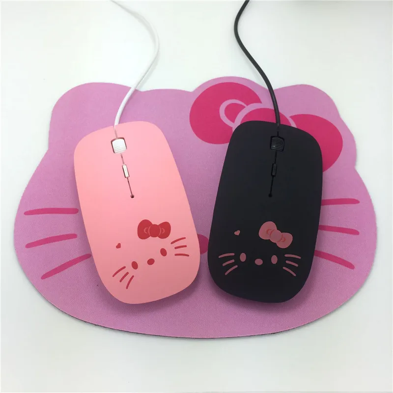 

High Quality Pink Hello Kitty USB Wired Cable Mouse Girl Lovely Cartoon Mouse 1200DPI Optical KT Cat Mice For Computer PC Laptop