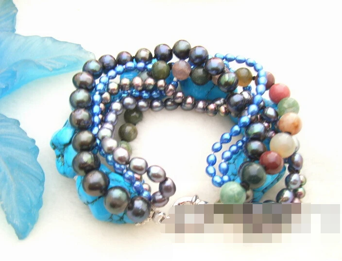 

FREE SHIPPING>>>@@ > 13327 7Strds Pearl&Turquoise&Jade Bracelet