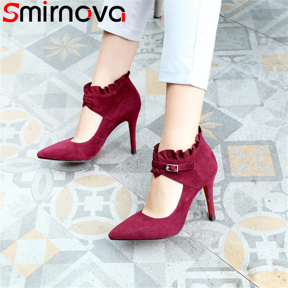 

Smirnova black fashion spring autumn shoes woman pointed toe buckle pumps women shoes thin high heels prom wedding shoes