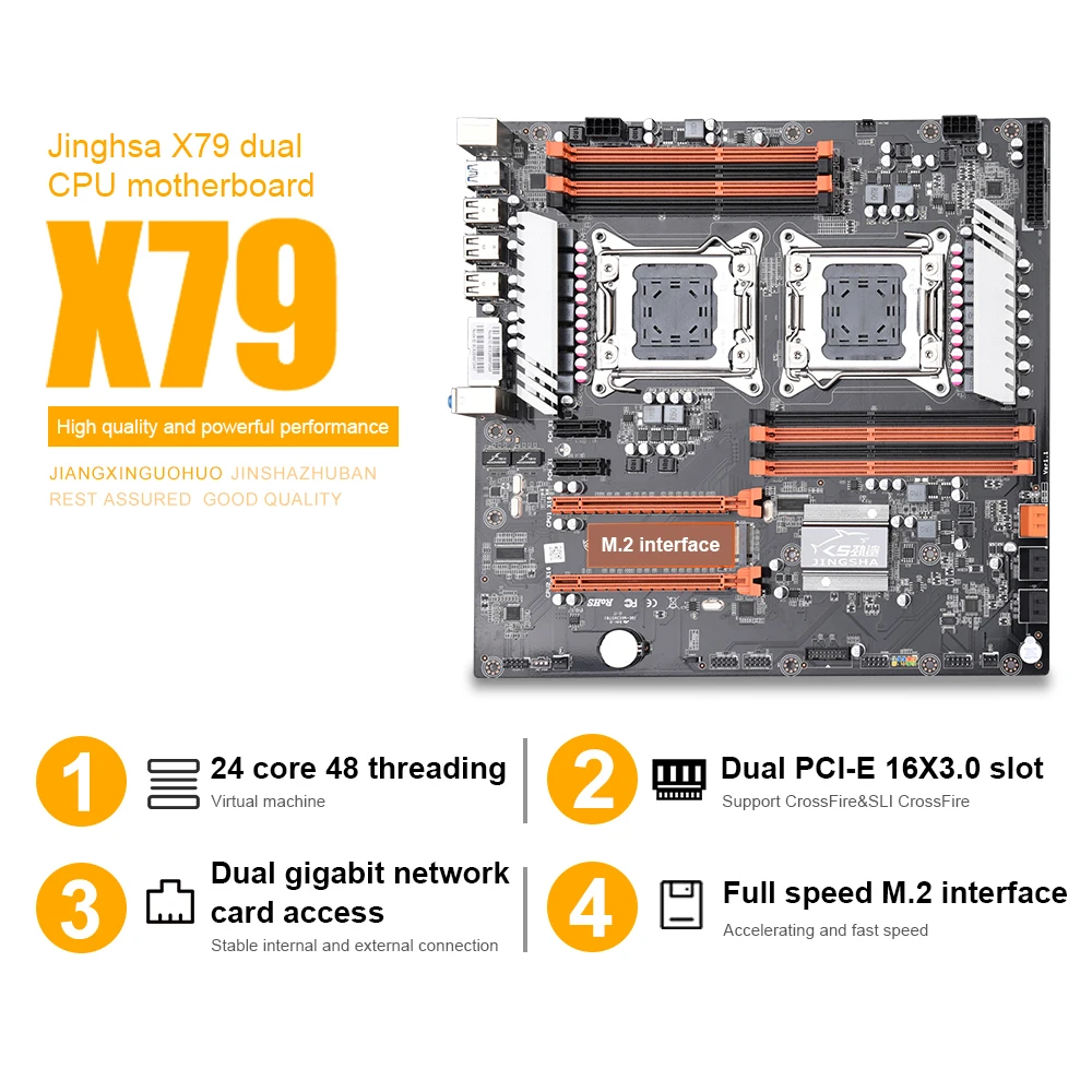 Материнская плата Jingsha X79 LGA2011 SATA3.0 двойная материнская для ЦП M.2 256G DDR3 2x PCIe x16 SLi &