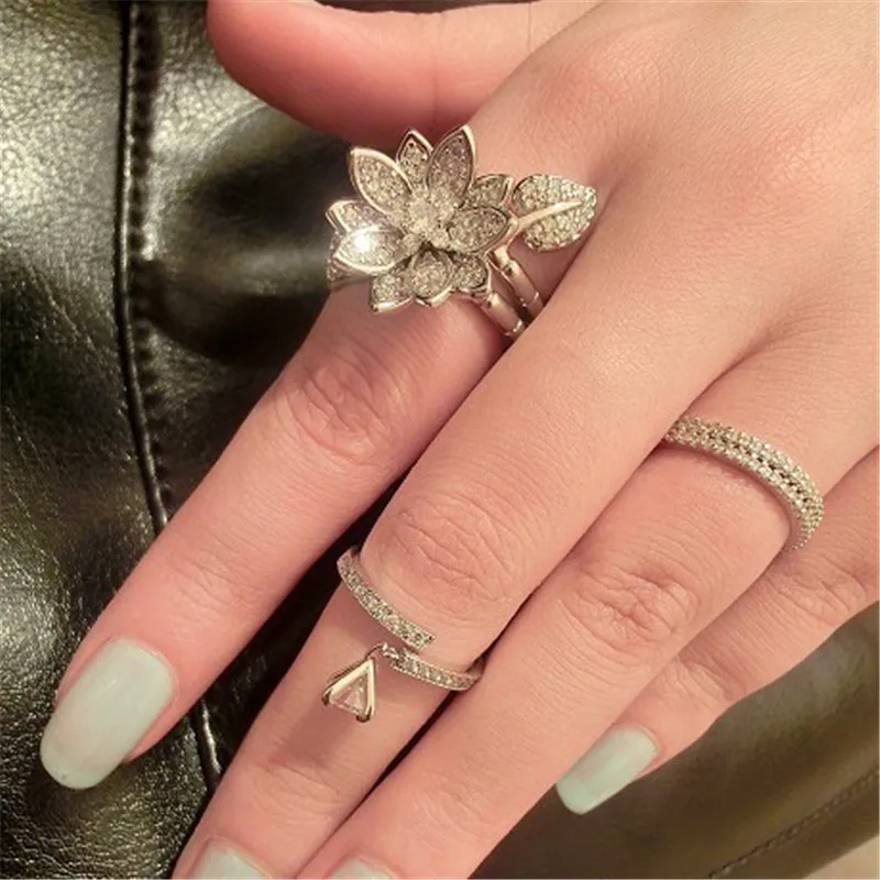 Choucong складное цветочное кольцо, белое золото, заполненное ПАВЕ, набор, циркон, cz, обручальное кольцо, кольца для женщин, свадебные ювелирные изделия на палец