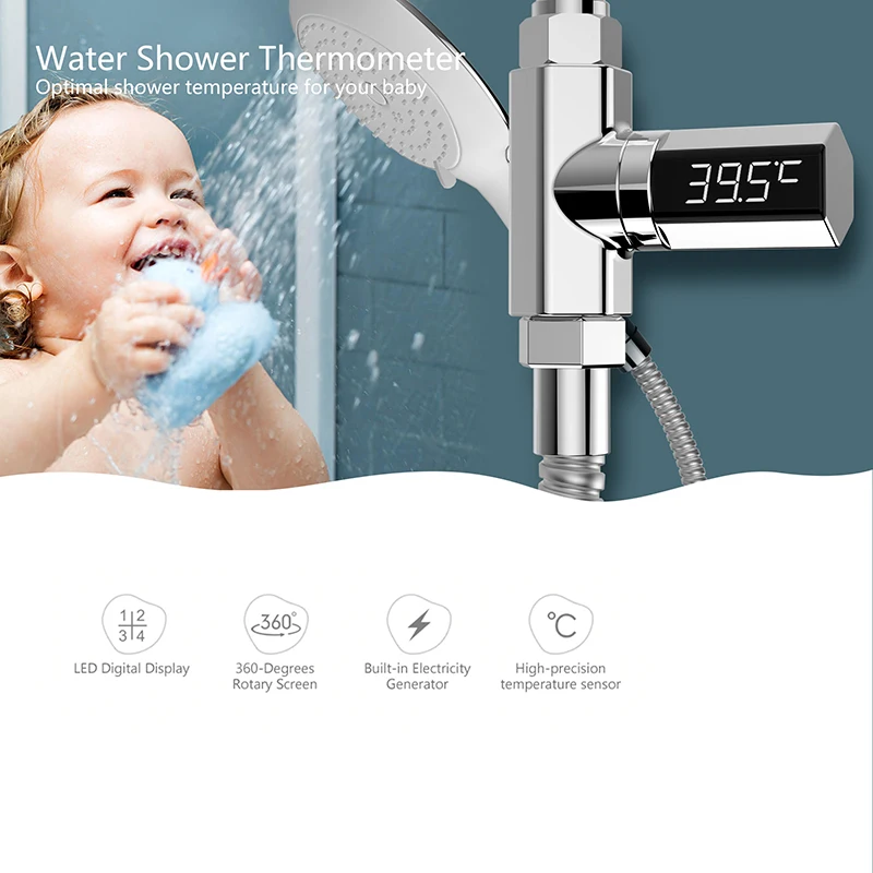 Цифровой светодиодный термометр для душа, самогенерирующий монитор температуры воды для ухода за ребенком