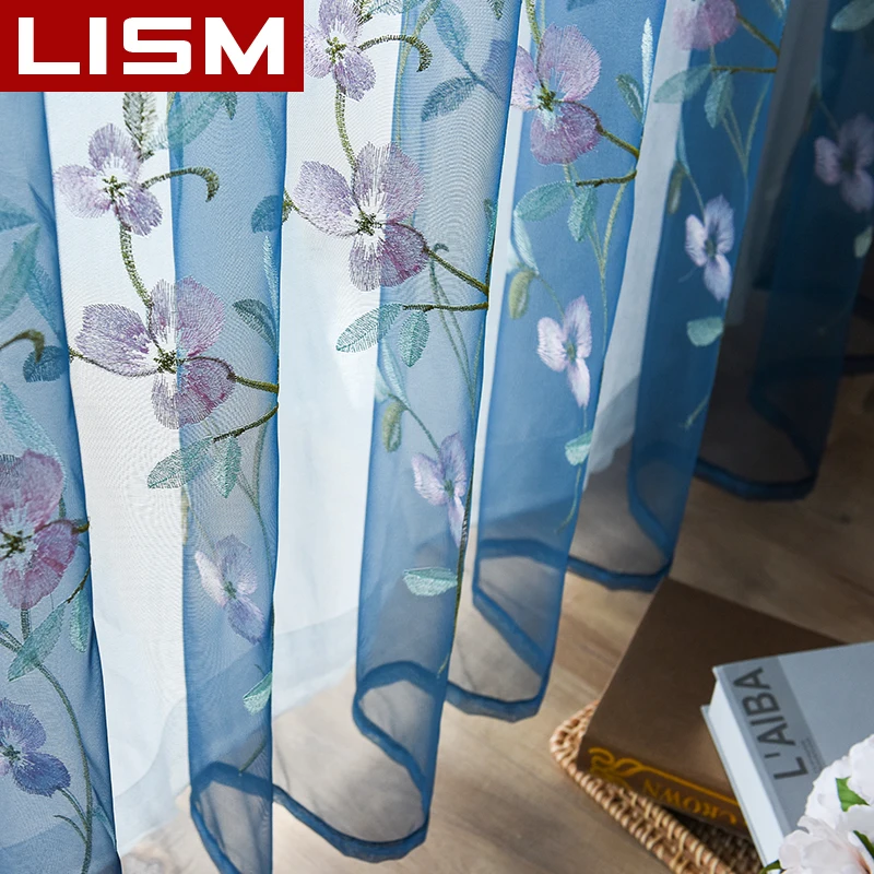 

Embroidered Floral Tulle Sheer Curtain For Living Room Bedroom Kitchen Window Pastoral Tulle Curtains Voile Fabric Drapes LISM