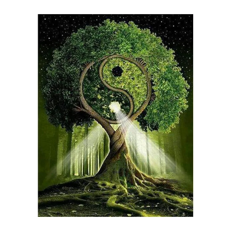 Diamond Embroidery 5D DIY Diamond Painting Yin and Yang Tree Mosaic Diamond Painting Cross Stitch Rhinestone Decoration