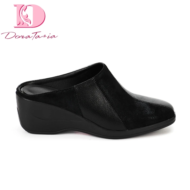 

DoraTasia 2019 Brand New pu leather mules Shoes Big Size 42 Comfortable Women Shoes Platform Wedges heels Pumps