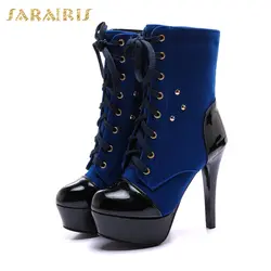 SARAIRIS/горячая Распродажа прямая доставка; Большие размеры 43 зимние плюшевые высокие каблуки женские ботильоны пикантные вечерние ботинки