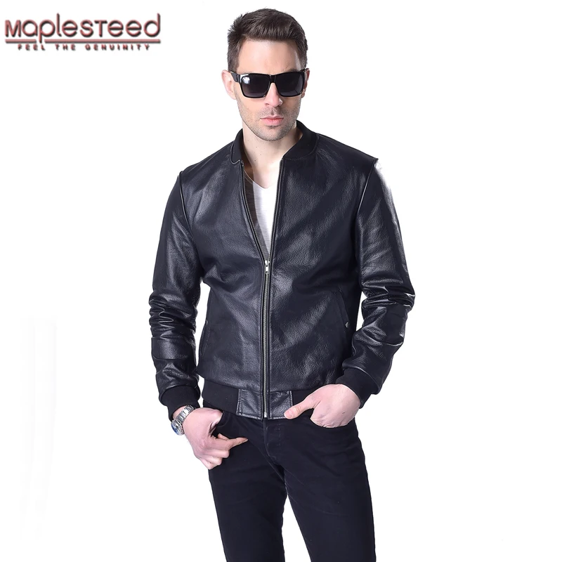 

MAPLESTEED Men Genuine Leather Jacket 100% Real Cowhide Sheepskin Black Short Men's Leather Coat Spring Autumn Male Jaqueta M052