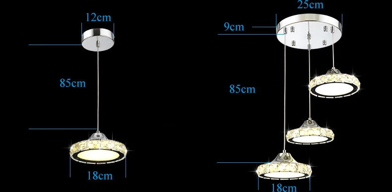 Люстра для ресторана, хрустальная лампа, три простые современные настольные лампы, круглый светодиодный светильник для кухни, бара, столовой, столовой, люстры
