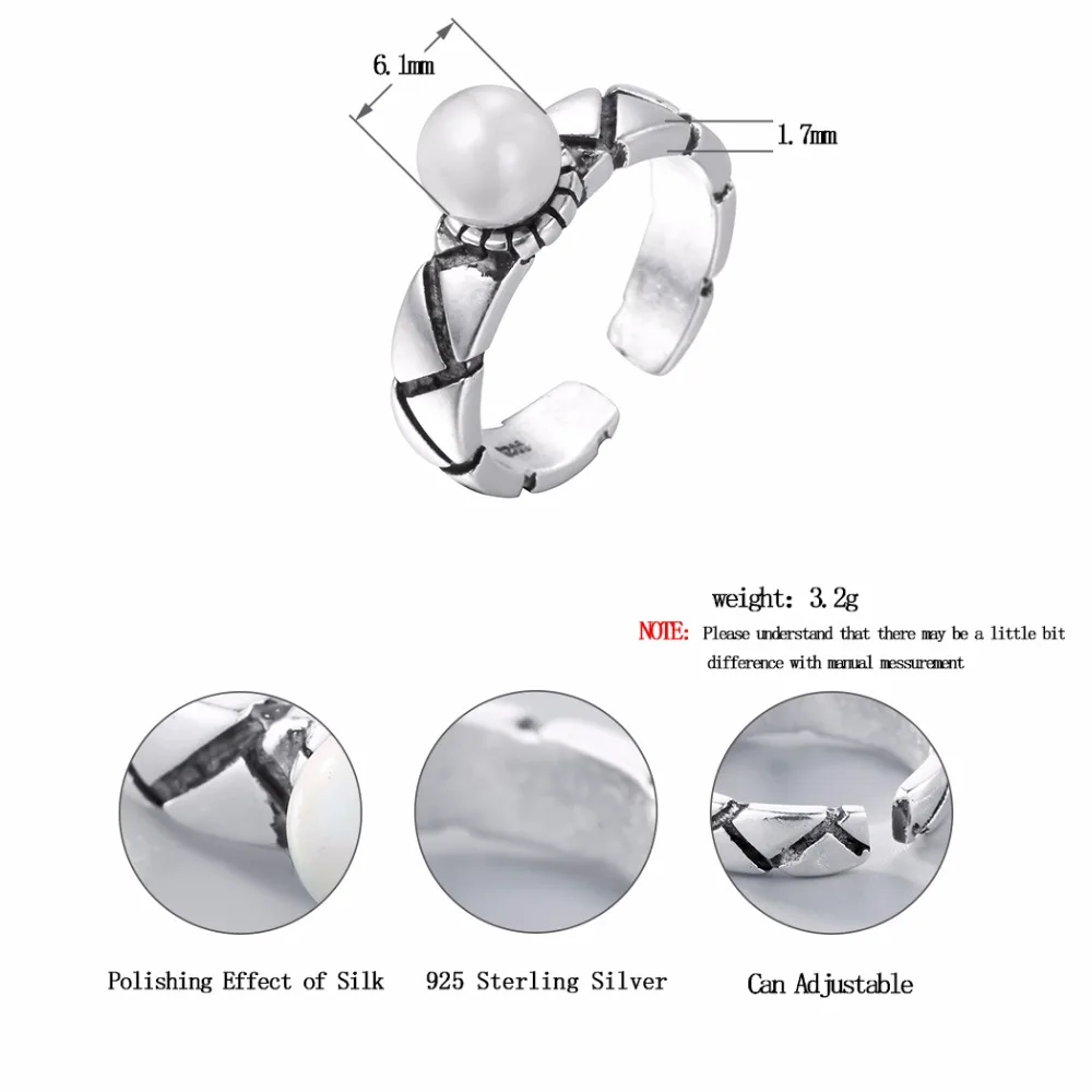 QIMING 2018 Fashion Jewelry Women Pearl Rings Silver Cute Antique Silver Ring For Girls Bague Simple Design Wedding Jewelry