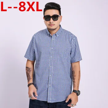 

Plus 8XL 6XL 5XL Men Fashion Slim Fit Casual Plaid Shirt men Dress Shirts Short Sleeve social mens Shirt striped chemise homme