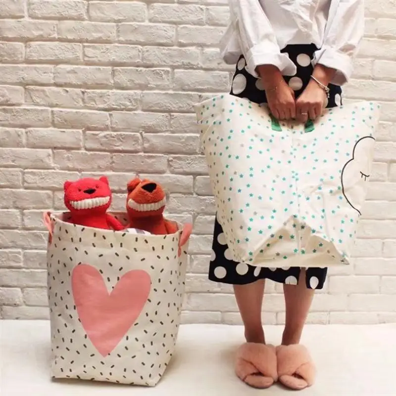 Multifunctional Cotton Linen Laundry Basket Cloud Printing Large Capacity Dirty Clothes Basket Storage For Home Bedroom Bathroom