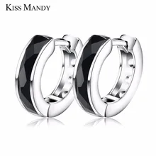 KISS MANDY, маленькие круглые серьги-кольца, черный, серебряный с натуральным камнем, цветной ободок, модные женские серьги, Женские Ювелирные изделия, LE83