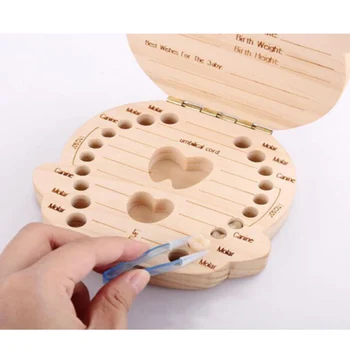 

Wooden Kids Baby Tooth Box Organizer Milk Teeth Wood Storage Boy Girl Teeth Save Container Organizer Fairy Case fada dos dente 1
