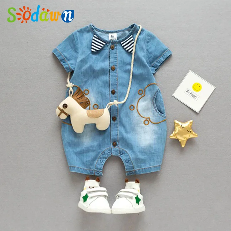 Sodawn/Новые модные летние комплекты одежды для малышей; джинсовые комбинезоны в полоску с ушками; удобная одежда для маленьких мальчиков и девочек; Одежда для младенцев