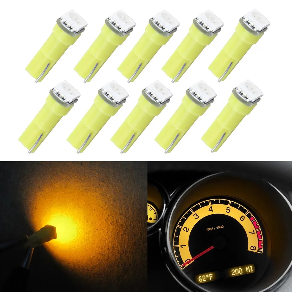 10x Super Bright 5050 SMD T5 74 Led bulb Yellow/Amber Instrument Speedo