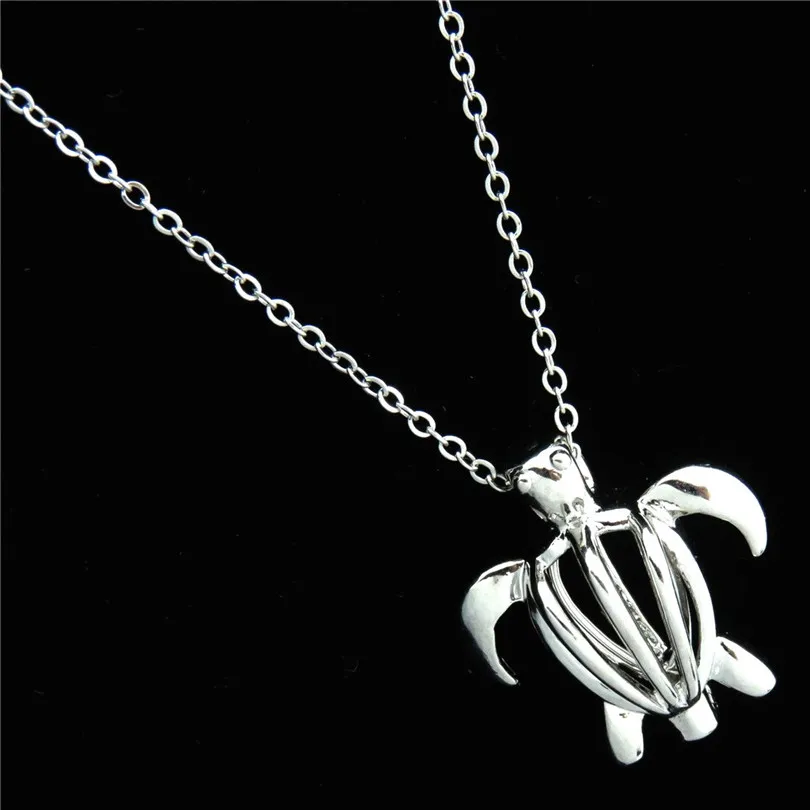 

R-K1 Sea Turtle Locket Necklace Short Clavicle Chain Statement Jewelry Tortoise Bead Cage Pendant Necklaces Women