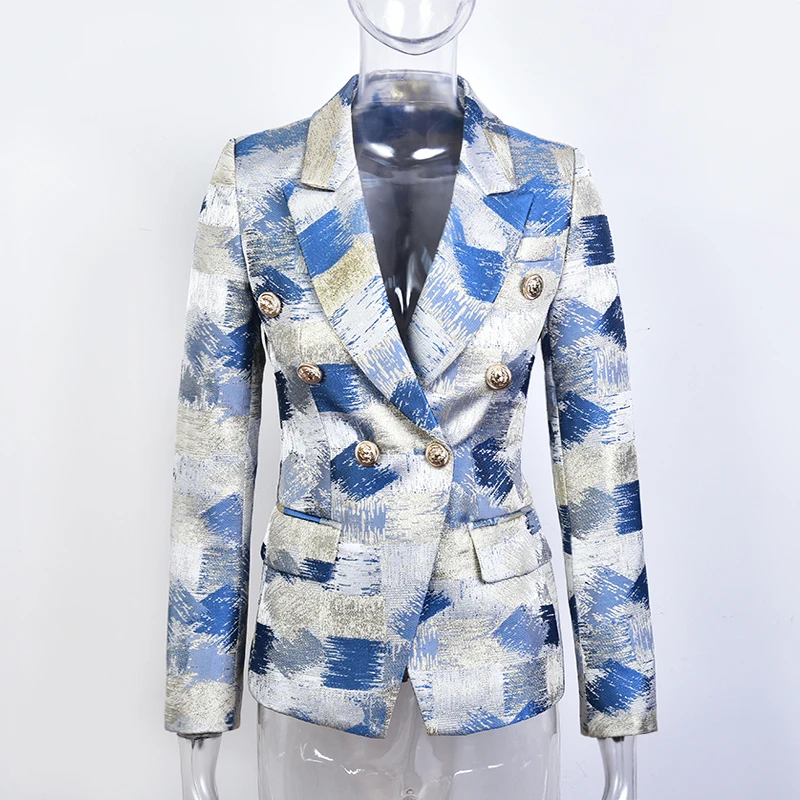 Plus Size XXXL Design Slim Quality Blazers Double Breasted Contrast Color Spring Fashion Runway Outerdoor Clothing Blazers