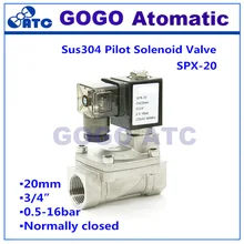 Spx-20 из нержавеющей стали 3/4 дюйма отверстие 20 мм 16 бар обычно закрытым пилот электромагнитный клапан sus 304 для воды, NBR уплотнения