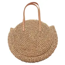 Brand New Outdoor Circular Beach Straw Braided Woven Beach Bag Dual-Purpose Travel Sling Bag Crossbody Bag
